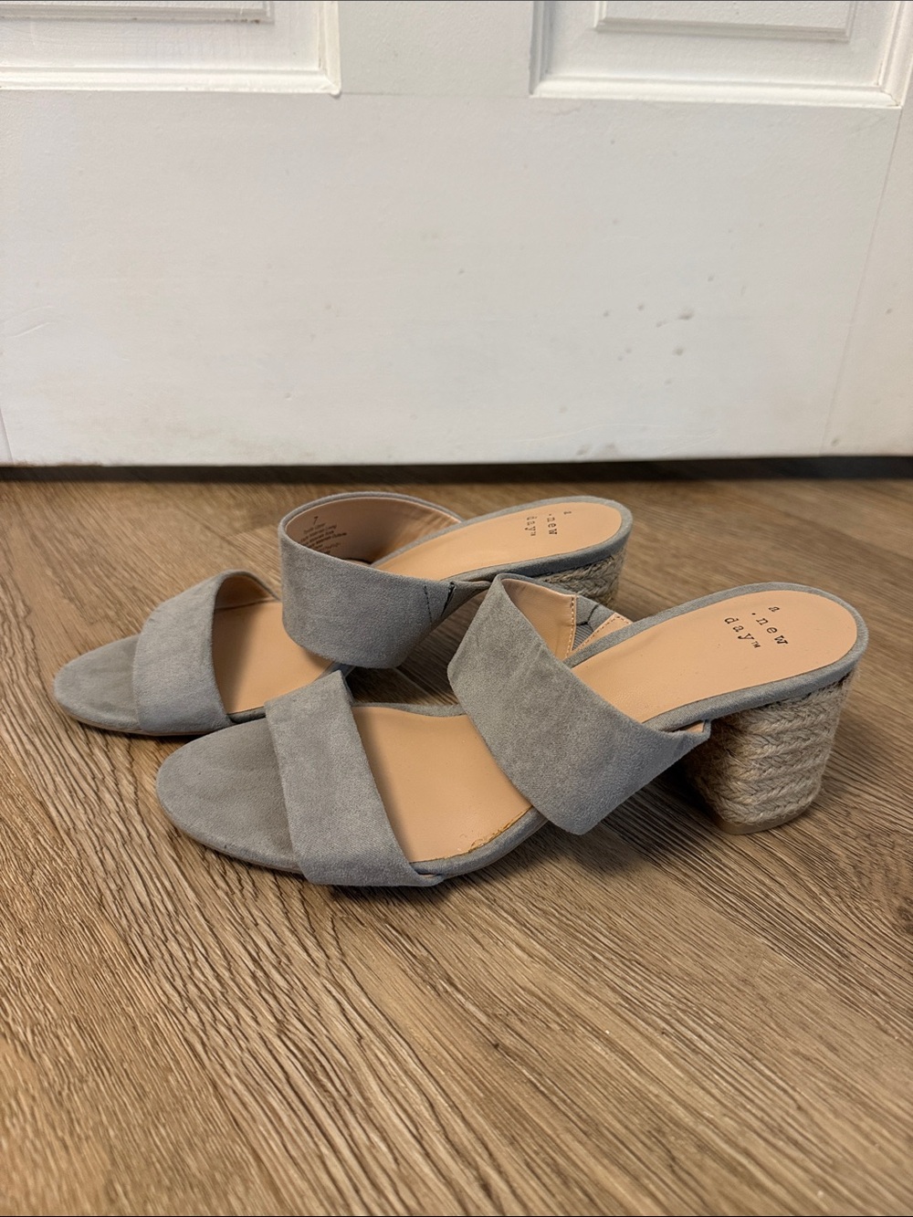 a new day Grey Suede Double Strap Slide Heels